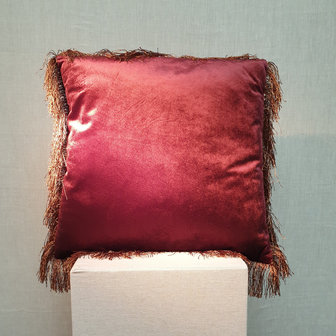 Cushion Velvet Fringe Aubergine Burgundy 45x45