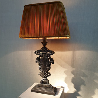 Table Lamp Victorian Black Wood With Gold Velvet Pleated Lightshade