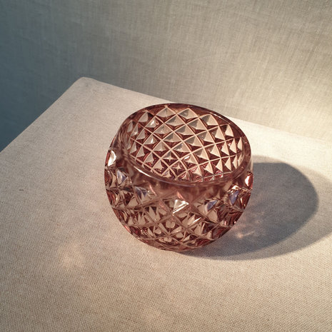 Round 3D Net Glass Votive Holder Grey Pink