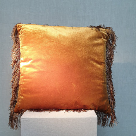 Cushion Velvet Fringe Gold 45x45