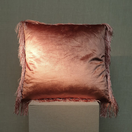 Cushion Velvet Fringe Pink 45x45
